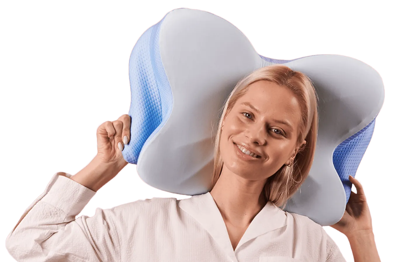 Woman resting comfortably with the ergonomic support pillow